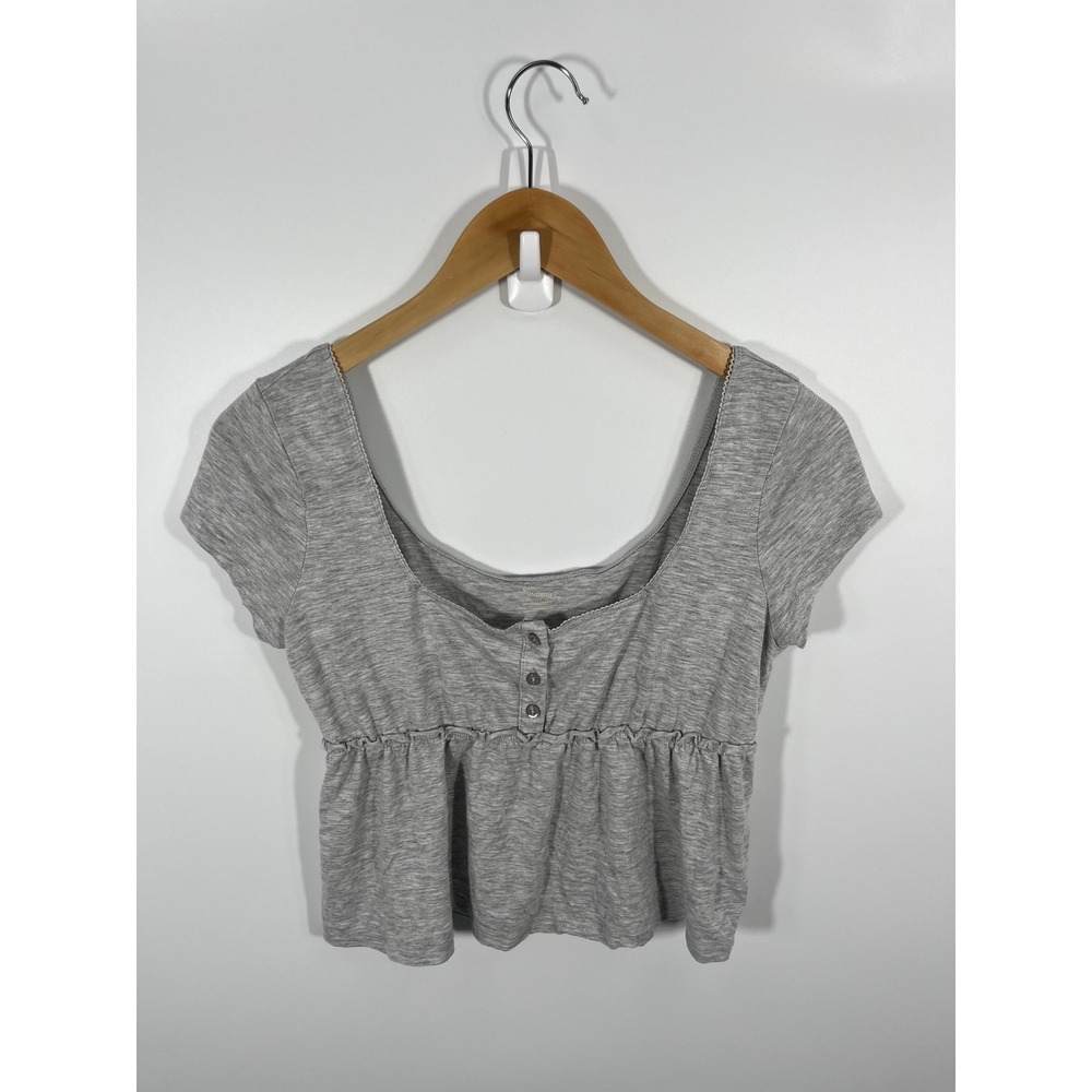 NoBo Womens Babydoll Crop Top S Heathered Grey Bella Swan Soft Girl 2000s